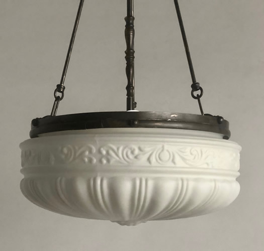 Antique Ribbed Milk Glass Inverted Dome Ceiling Light